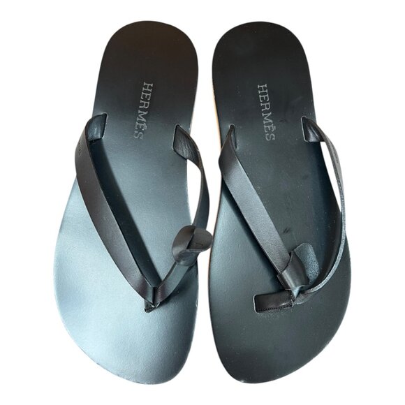 Hermes Black Orange Calf Leather Monte Carlo Sandal Shoes EU 41 Flip Flops Italy